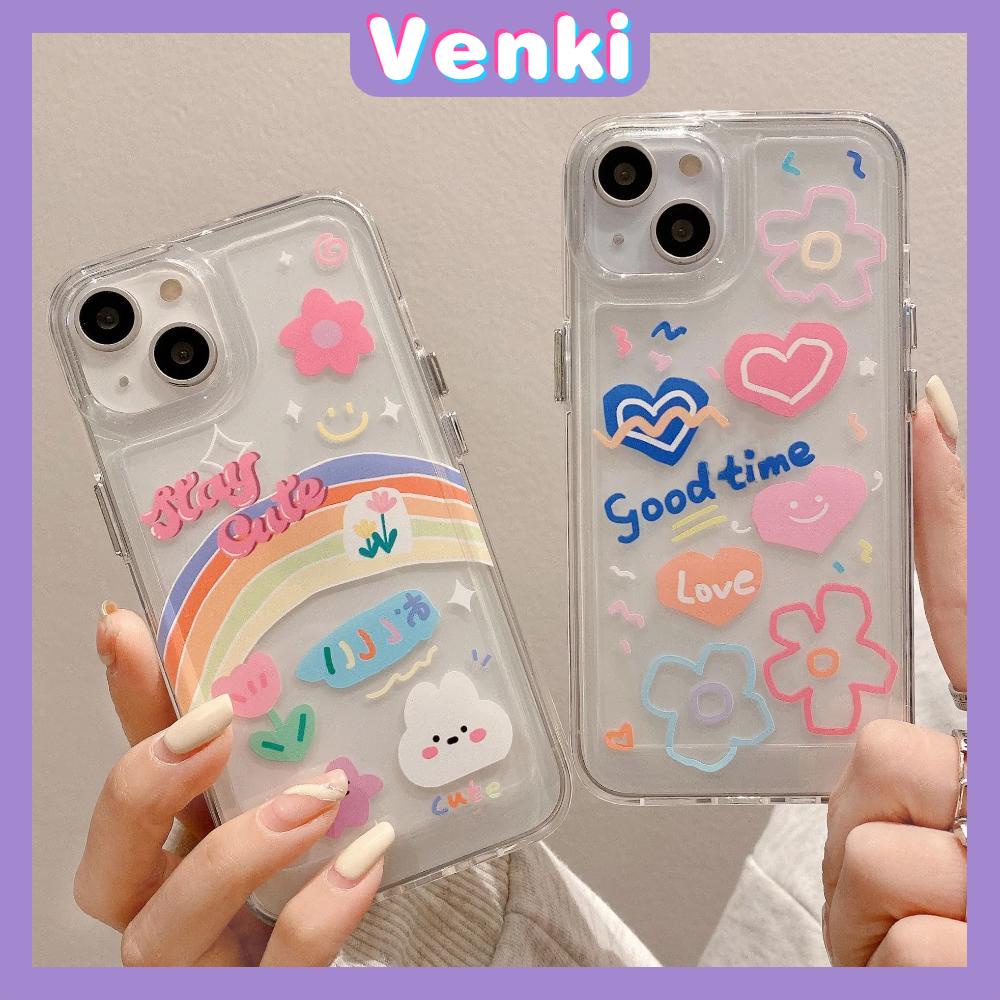 Case for iPhone 11 Soft TPU Clear Space Case Cute Cartoon Rainbow Flower Plating Buttons Camera Protection ShockProof for iPhone 14 13 12 12 Plus 6 8 Plus XR XS