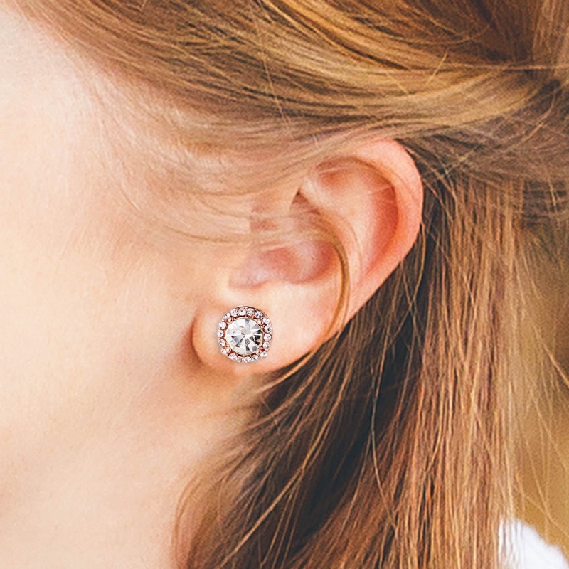 1pasang Anting Giwang Kristal Untuk Wanita Pria Bulat Bening Cubic Zirconia Ear Jewelry