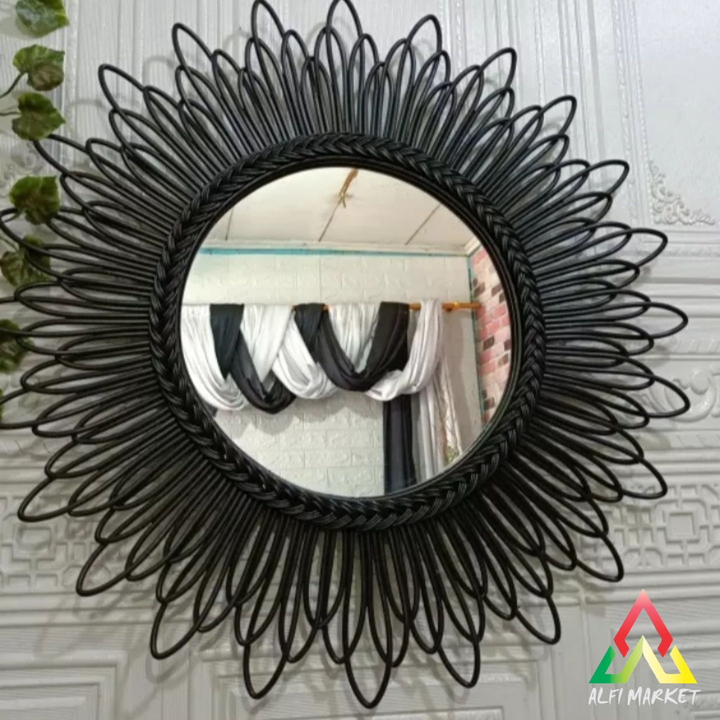 Kaca Rotan | Cermin Cantik | Aesthetic Mirror | Cermin Hias Berwarna | Hiasan Dinding | Kaca Home De