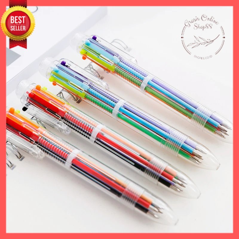 GOS -E412- Pulpen 6 Warna - Pulpen Mekanik 6 Warna Body TRANSPARAN