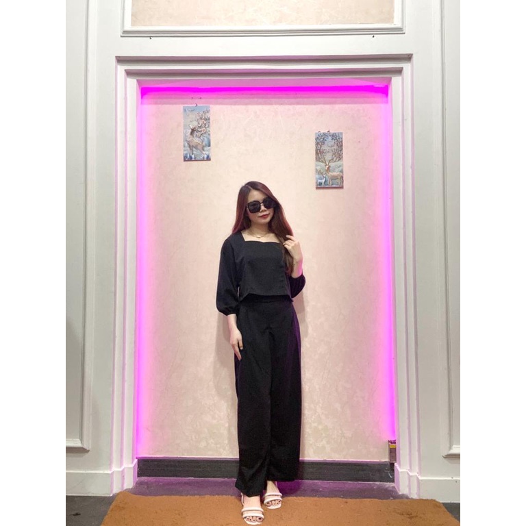 BEFAST - ZRD ONESET WANITA LISA / SETELAN VERONICA CROP TOP / Oneset Wanita Keluaran Terbaru / Fashion Kekinian Remaja ABG Trendy / Set Atasan Lengan pendek+Celana Panjang / Outfit Wanita Modis / Oneset Casual Wanita / Terlaris