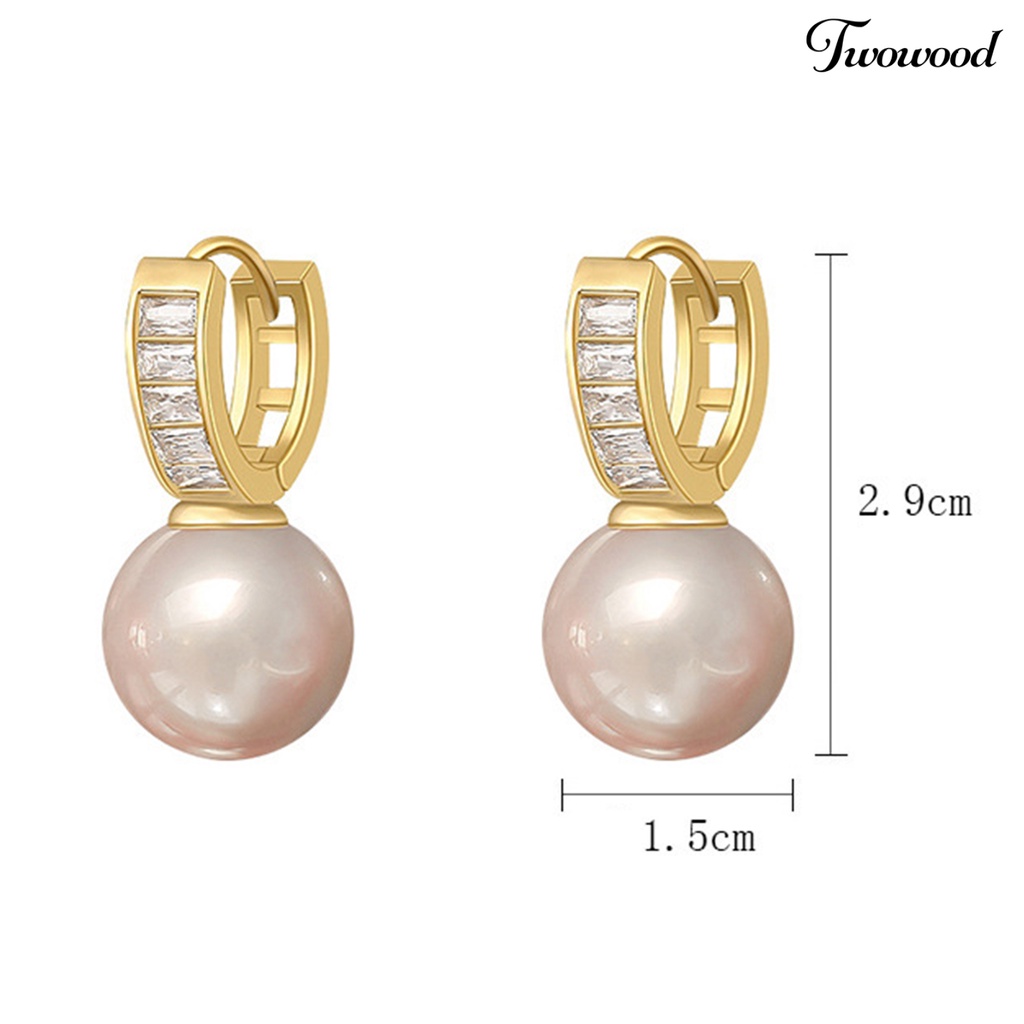 Twowood 1pasang Drop Anting Gaya Perancis Retro Hollow U Shape Elegan High Gloss Mutiara Imitasi Wanita Earrings Fashion Perhiasan