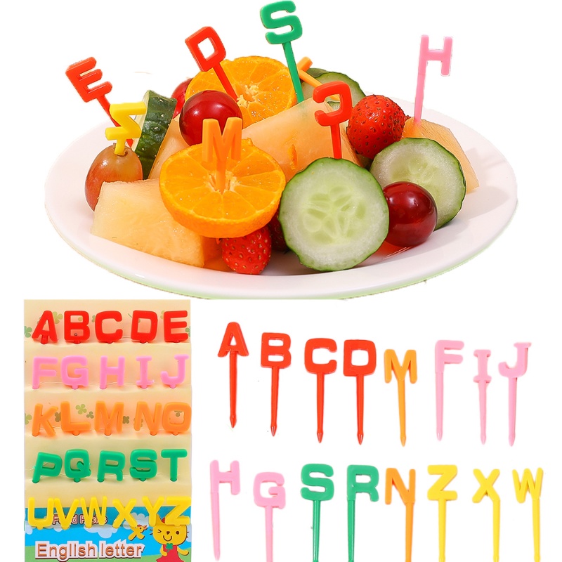 26pcs Garpu Buah Bentuk Alfabet Inggris Mini/Reusable Snack Kue Dessert Makanan Tusuk Gigi/Anak Bento Lunches Fork Supplies