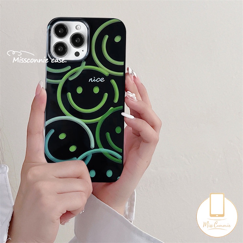 IPHONE Graffiti Cinta Hati Lembut Glossy Case Kompatibel Untuk Iphone11 14 13 12 Pro Max 7Plus XR 78 Plus X XS Max SE 2020 Kartun Lucu Smiley Halus Tahan Kotoran Tpu Cover