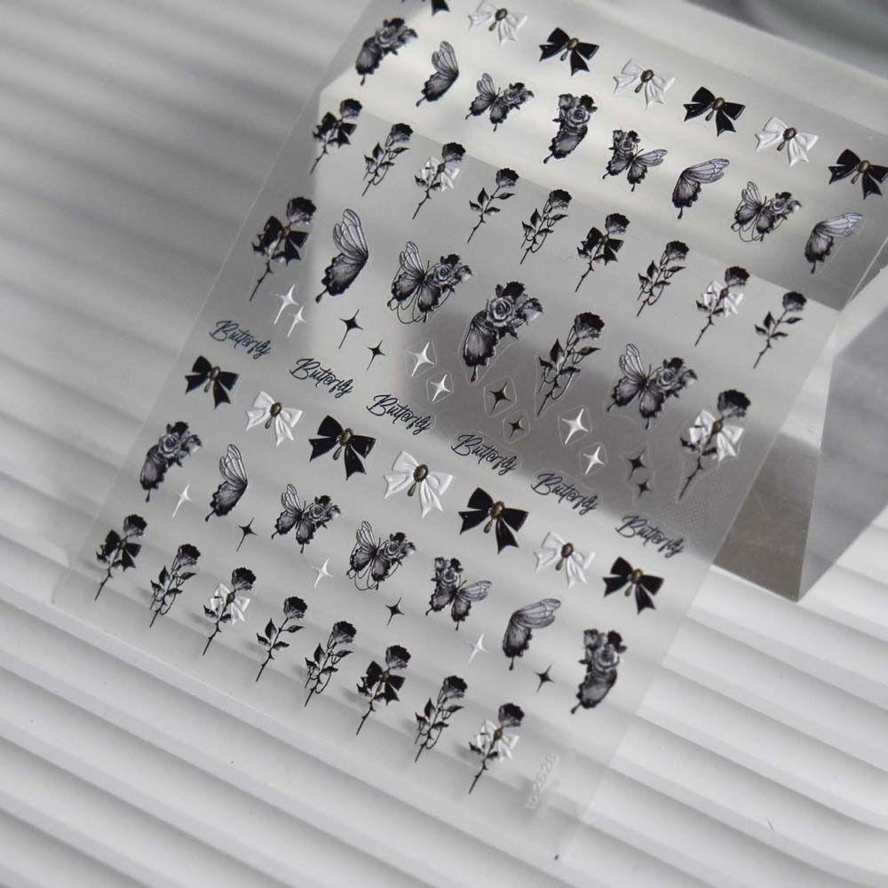 AUGUSTINA Agustina Stiker Kuku Kupu-Kupu Fashion 5D Relief Manicure Aksesoris Rose Nail Art Dekorasi