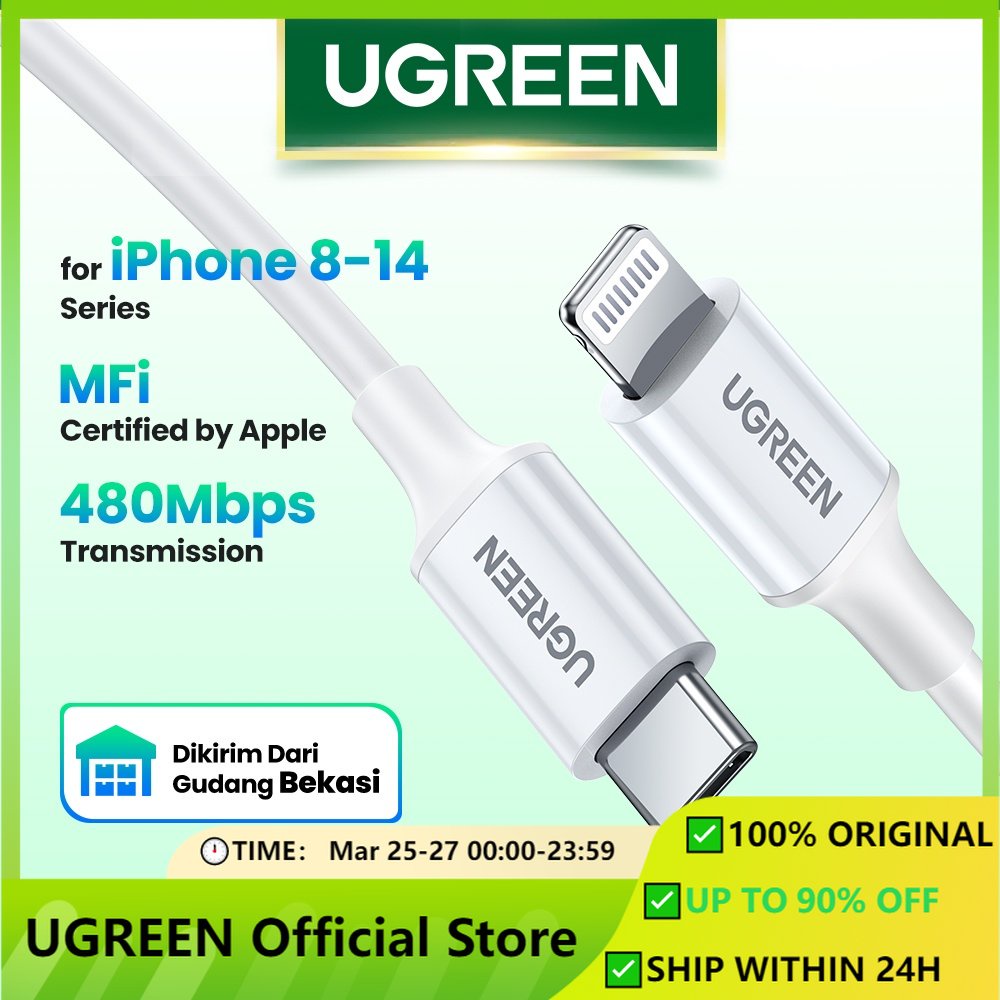 【Stok Produk di Indonesia】Ugreen Kabel Data / Charger USB Tipe C 20W Untuk iPhone 14 / 13pro Max 13 / 12 / 11 / XS / XR / 7 / 8 + / 7 / X