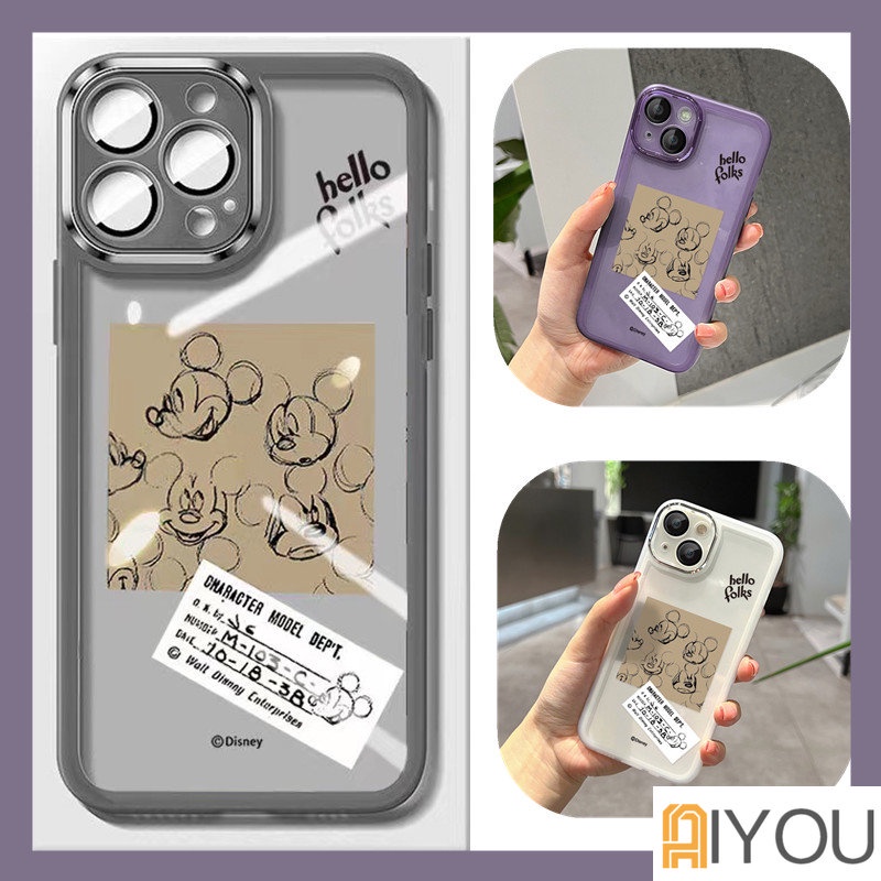 IPHONE Mickey label Case Mewah Silikon Transparan Dengan Speaker Penyaring Debu Soft Case Untuk Iphone14 13 12 11 Pro Max Plus Lensa Kaca Shockproof Cover