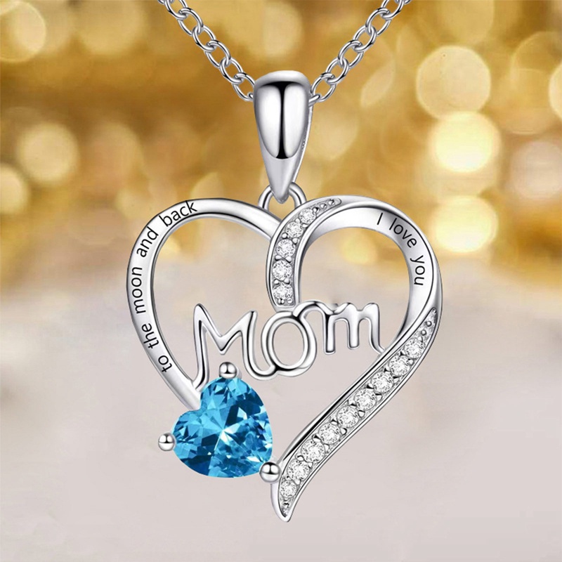 Surat &quot;MOM&quot; Bertatahkan Kristal Liontin Kalung Hadiah Ulang Tahun Ibu Wanita Kalung Perhiasan Hadiah Hari Ibu