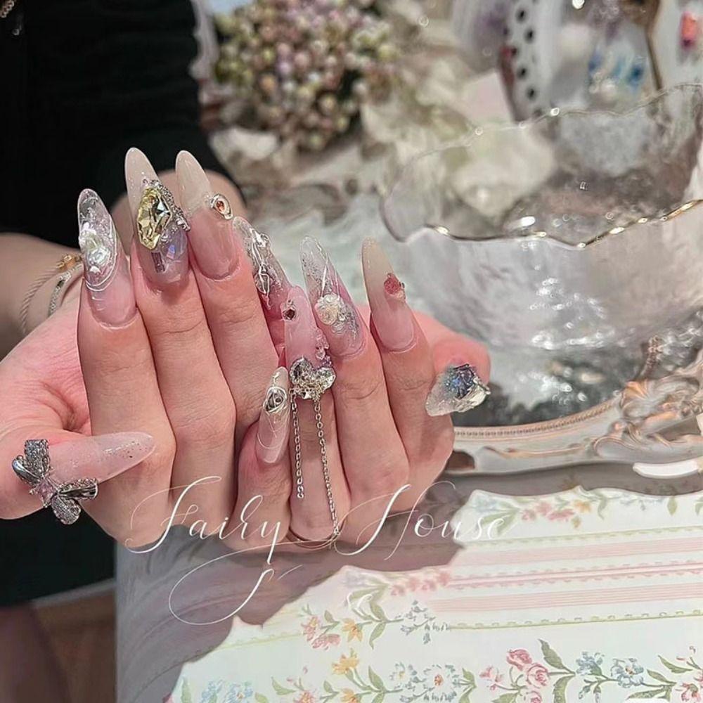 Mxbeauty Hiasan Nail Art Rantai Beruang Love Hati Cincin Kuku Ikatan Simpul Hiasan Kuku