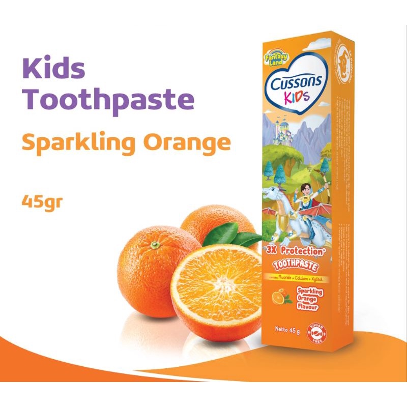 Cussons Kids Toothpaste dan Kids Toothbrush - Toothpaste Sparkling Orange/Strawberry Smoothie/Fruity Berries/Fresh Apple - Toothbrush Dragon/Unicorn 5-7Tahun