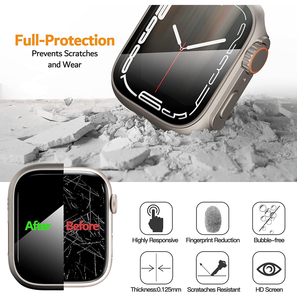 Retrofitting Ultra PC Hard Case Untuk i A * ple Watch 45mm 44mm PC Hard Case Dengan Pelindung Layar Tempered Glass Desain Unik Cover PC Untuk iWatch 40mm 41mm Seri8 /7 /6 /5 /4/SE