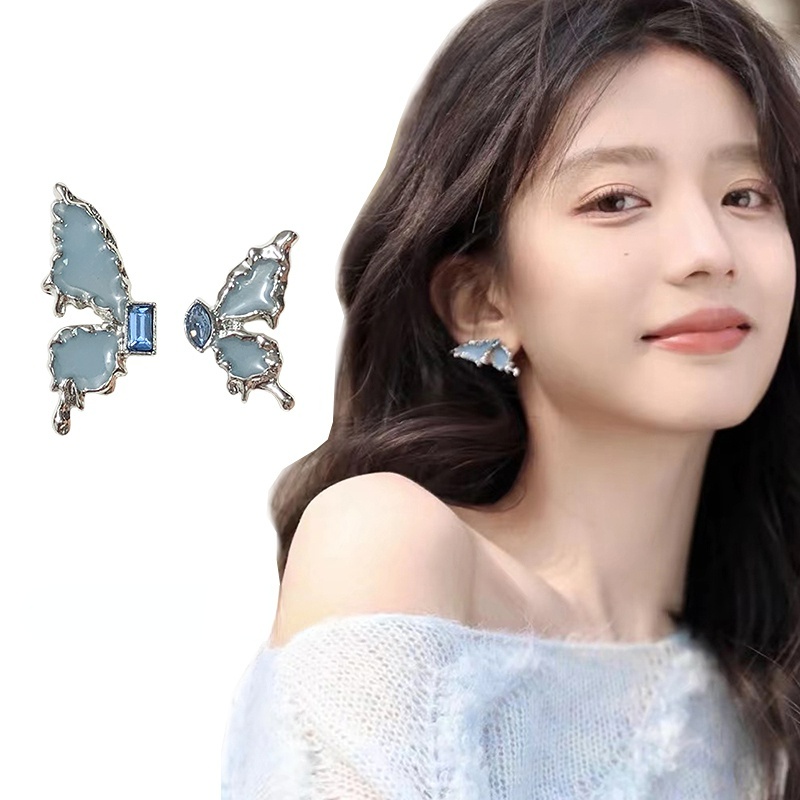 Anting Pejantan Telinga Kupu-Kupu Biru Super Gentle Untuk Aksesori Jewley Gadis Manis