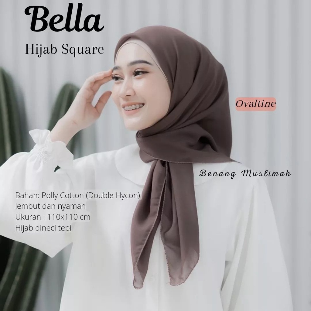 kerudung jilbab segi empat BELLA SQUARE polos bahan double hycon ( pollycotton ) premium jahit tepi 