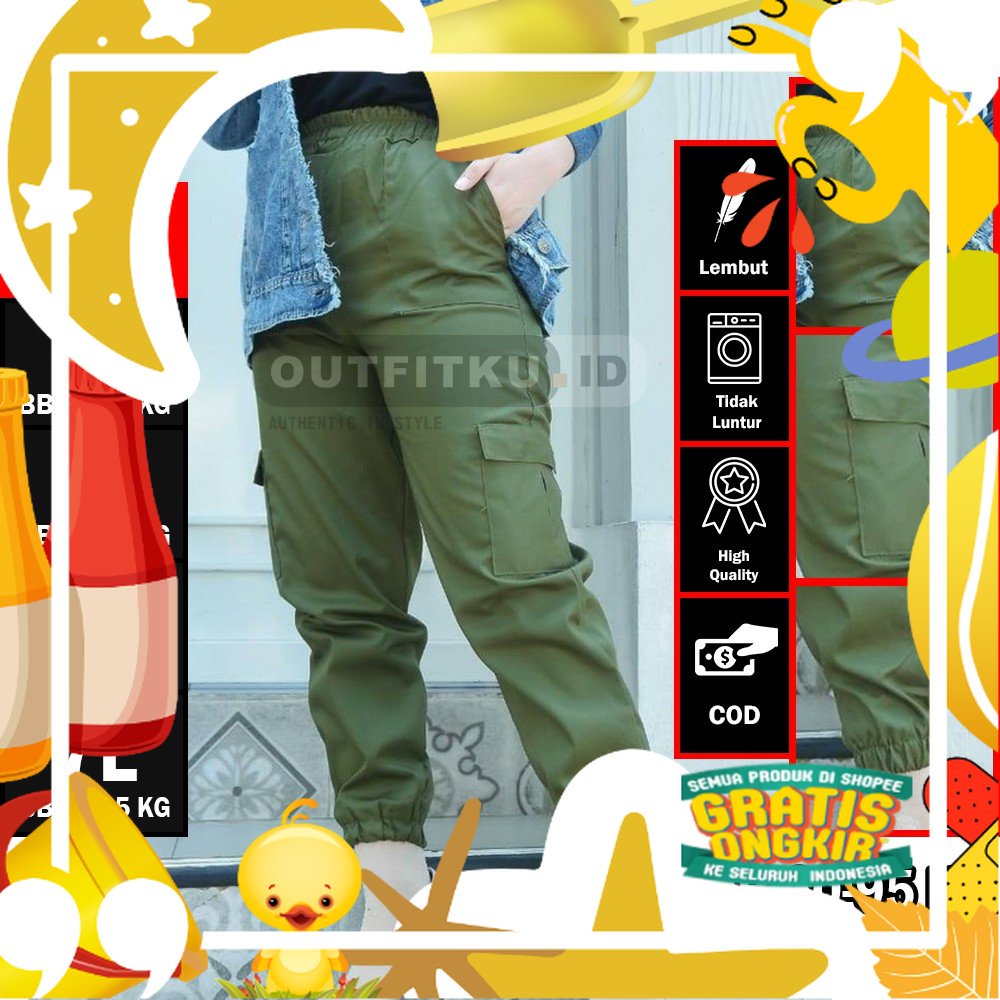 CELANA CARGO WANITA JUMBO BB 65 - 95 KG CELANA HITS WANITA CARGO PANTS/ hitam oren ungu tosca khaki