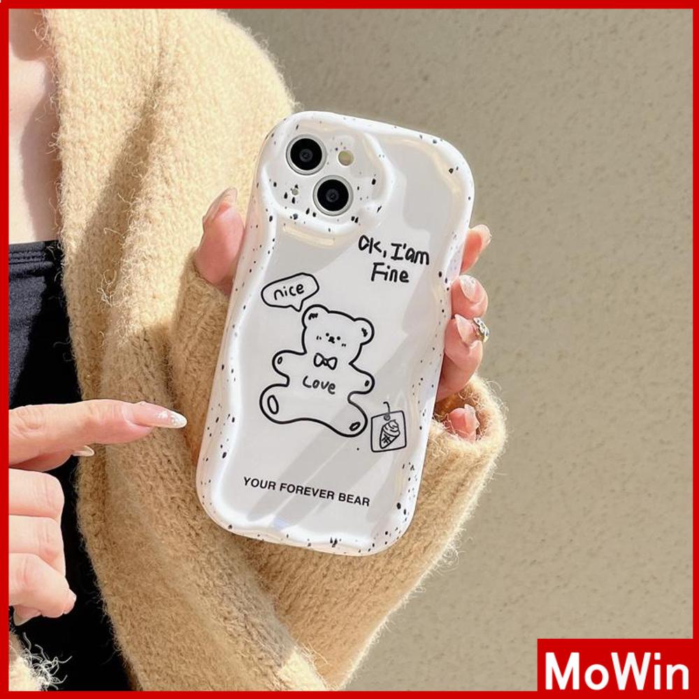 For iPhone 14 Pro Max iPhone Case Solid Curved Edge Wave TPU Airbag Shockproof Camera Cover White Cute Bear Compatible with iPhone 13 Pro max 12 Pro Max 11 xr xs max 7Plus 8Plus