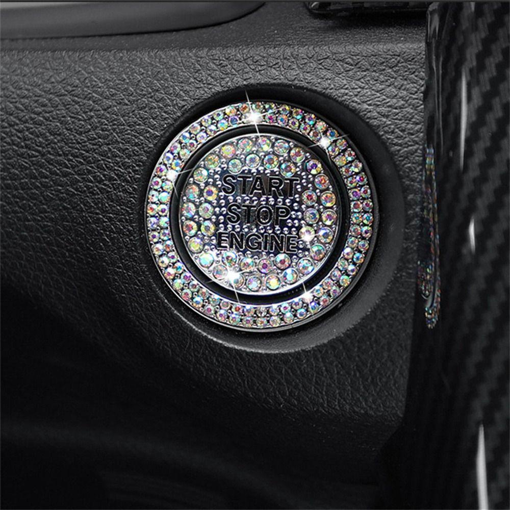 Lanfy Tombol Saklar Start Mobil Aksesoris Interior Stiker Diamond Hias Otomatis Bling Saklar Hias Cover Pelindung Dekorasi Mobil Tombol Switch Decor