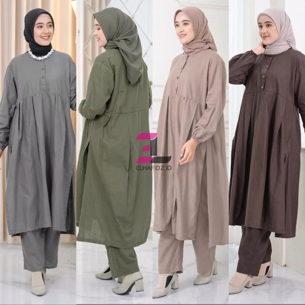 COD Vente Daily Naomi One Set Wanita Kekinian Linen Rami Premium Polos LD 115