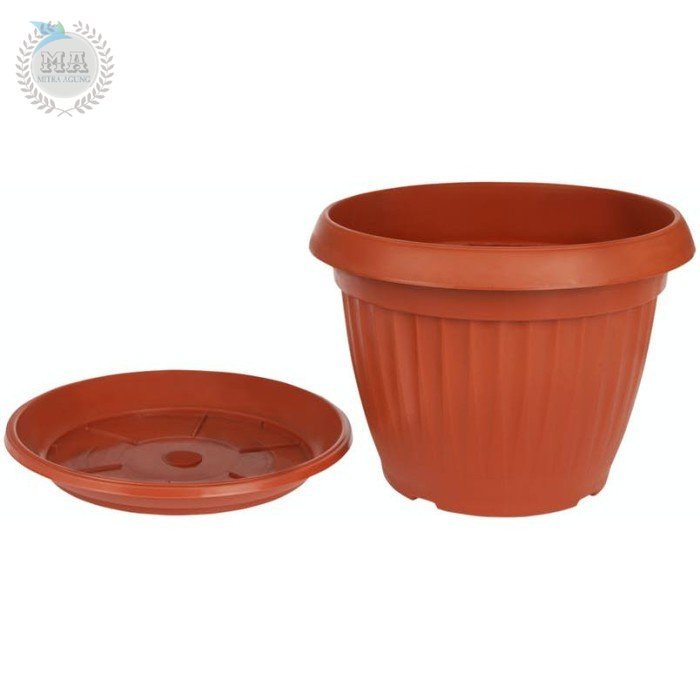 Pot Bunga Merah + Tatakan Vas Bunga PVC Pot Tanaman Bunga Murah Pot - 18cm + Tatakan OLS Pot Bunga / Pot Tanaman PROMO