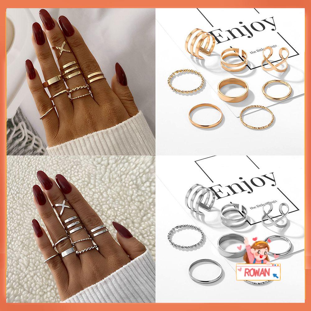 R-flower Heart Ring Set Berlian Imitasi Bohemian Vintage Knuckle Rings