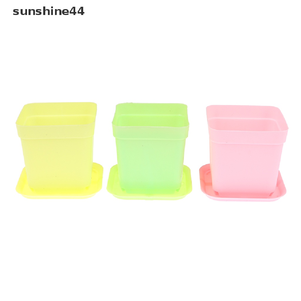 Sunshine 10Set Sukulen Pot Bunga Persegi Kecil Seedling Square Plastik Lucu Pot Bunga ID