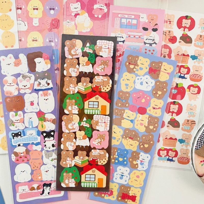 Kartun PVC Kelinci Kucing Beruang Anjing Stiker/DIY Tahan Air Scrapbooking Label Dekorasi Decals/Self-adhesive Diary Stationery Sticker