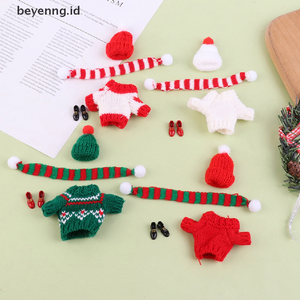 Beyen 1Set Rumah Boneka Mini Sweater Rajut Topi Syal Sepatu Natal 25cm Baju Boneka ID