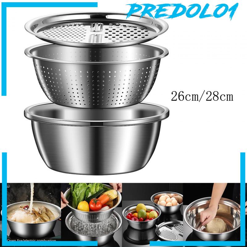 [Predolo1] Parutan Stainless Steel Baskom Mangkuk Cuci Sayur Dapur Portable