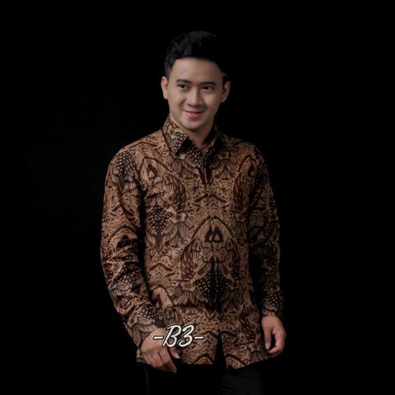 BATIK PRIA SIZE M L XL XXL  BSWART BatiK HRB026 Kenongo Hem Panjang Padi