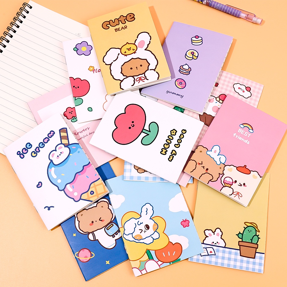 12 * 8.5 cm Mini Pola Warna-Warni Notebook Portabel Perjalanan Perekam Tagihan 64 K Lucu Kartun Mahasiswa Lembut Copybook