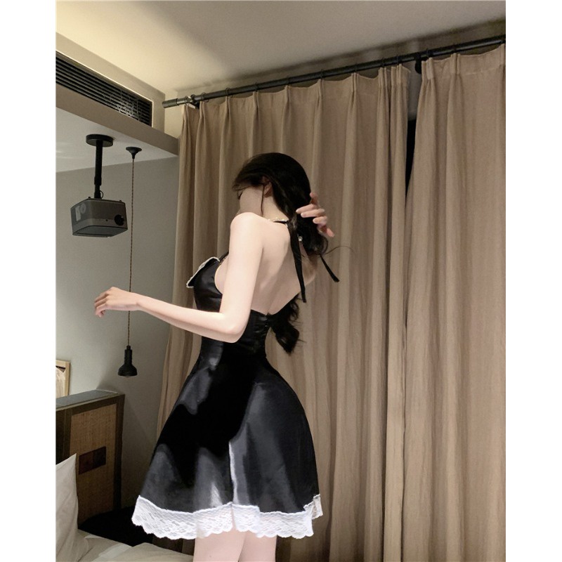 Red Pakaian wanita trendi gadis ~ musim panas Prancis V-neck renda jahitan pinggang menggantung leher dasi putri gaun manis