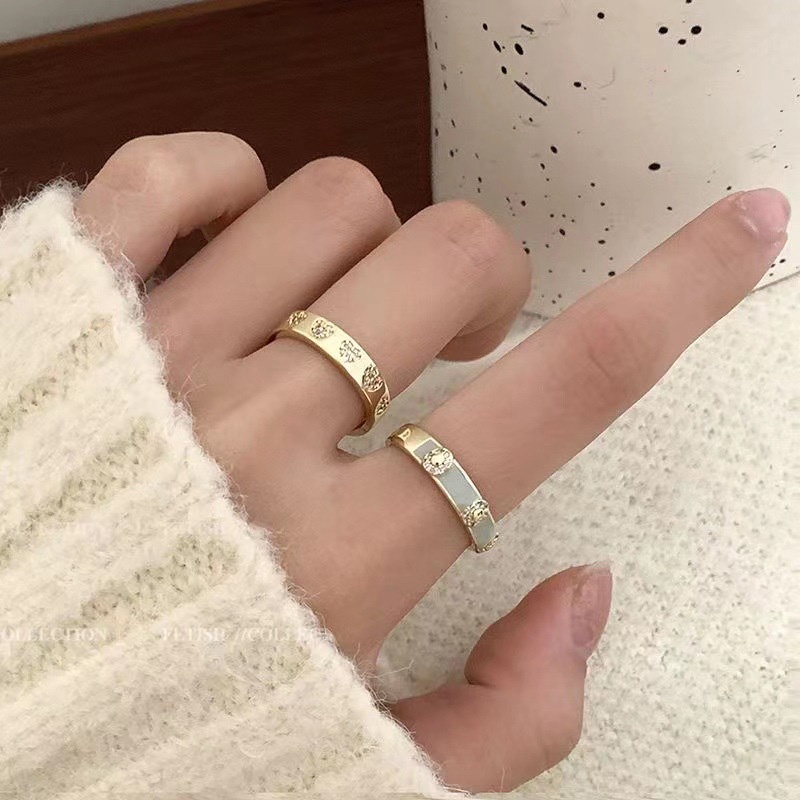 Cincin Terbuka Berlian Imitasi Hati Bulat Bahan Alloy Fashion Untuk Wanita