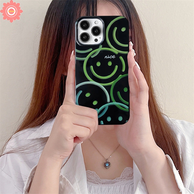 IPHONE Casing Ponsel Smiley Hati Cinta Lucu Kompatibel Untuk Iphone11 14 13 12 Pro Max XR 7plus 78 Plus X XS Max SE 2020 Kartun Pink Cherry Shockproof Glossy Halus Keren Hitam Soft Cover