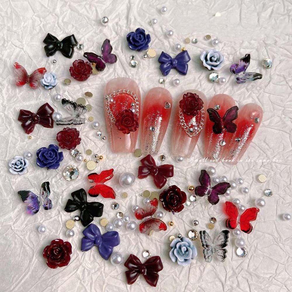 Mxbeauty Bunga Hiasan Kuku Wanita Campuran Pesona Kuku Camelia Manicure Aksesoris Nail Art Jewelry Bow Nail Decorations Nail Chains