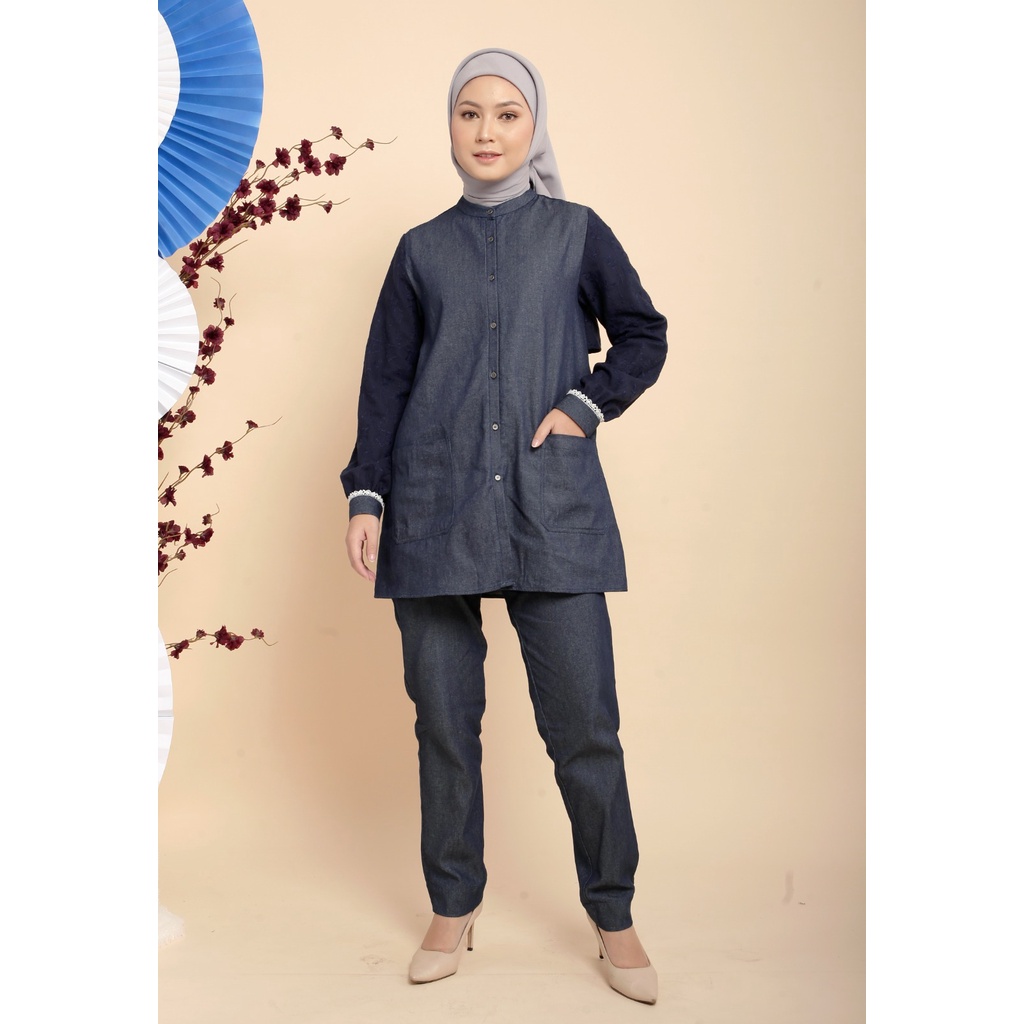 Zoya Anchi Tunik - Atasan Polos Wanita Wudhu Busui Friendly - Bahan Denim