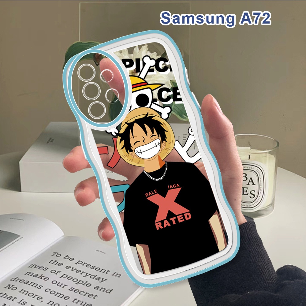 For Samsung Galaxy A02 A12 A22 A32 A52 A52S A72 M02 M12 M22 M32 4G 5G Fashion Soft Wavy Phone Case Anime (ONE PIECE) Luffy Cartoon Shockproof Casing Full Cover Camera Protection Cases