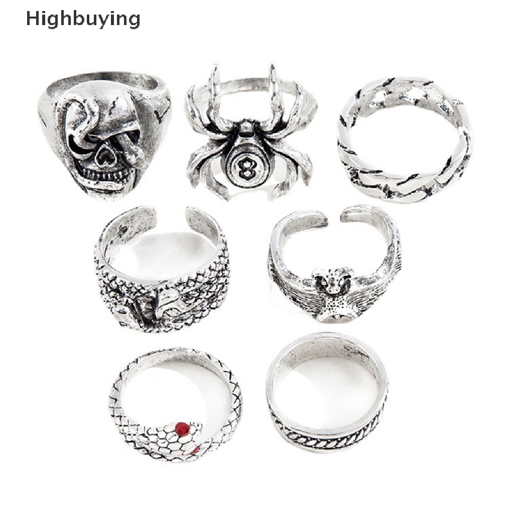 Hbid 7Pcs/set Cincin Ular Punk Untuk Wanita Gothic Spider Pria Fashion Perhiasan Hadiah Aksesoris Glory