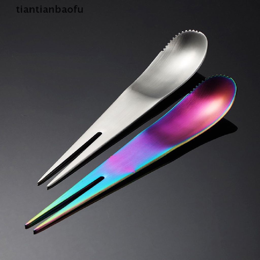 [tiantianbaofu] Kreatif Stainless Steel Garpu Buah Dual-Use Serba Guna Es Krim Dessert Sendok Garpu Buah Portable Cocktail Salad Fruit Forks Garpu Kue Butik