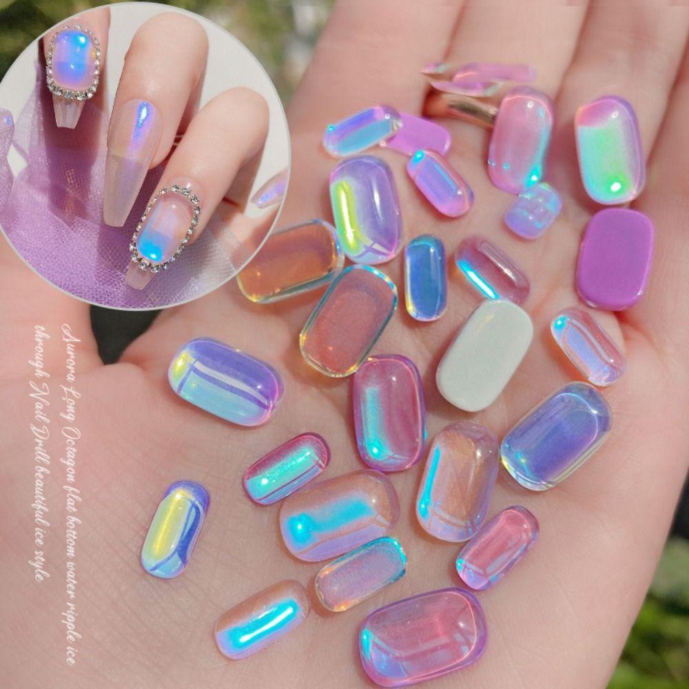 Mxbeauty Clear Aurora Nail Charms Mocha Square Cellophane Hiasan Paku Strip Blok Es Tebal