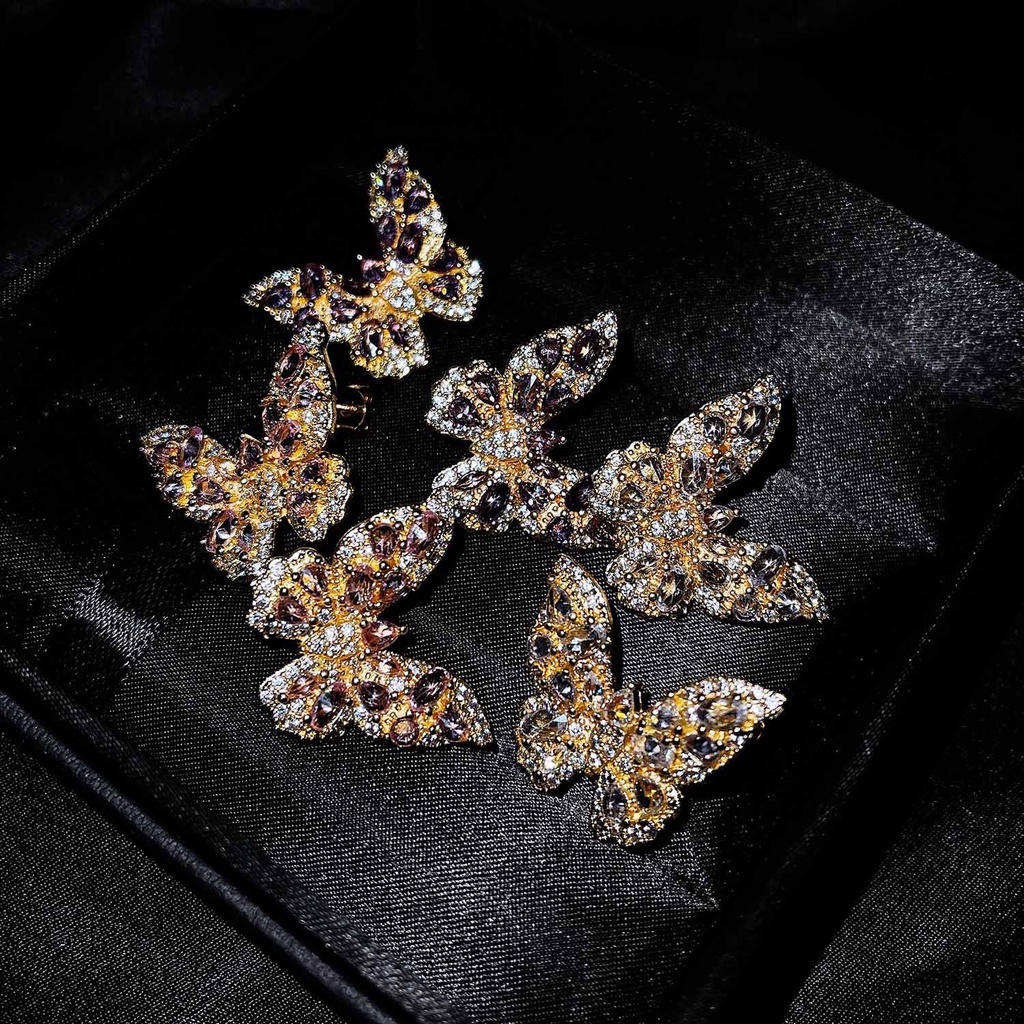 Goldkingdom Aksesoris Perhiasan Fashion Ready Stock Musim Panas Baru Industri Berat Micro Hias Dengan Zirconia Desain Canggih Anting Serangga Anting Kupu-Kupu Merah Muda Perempuan