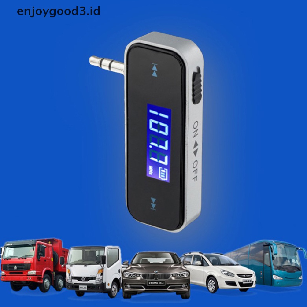 【Rready Stock】 LCD 3.5mm Music Audio FM Transmitter Mini Wireless In-car Transmitter car mp3 Transmitter For iPhone for Samsung iPad （ID）