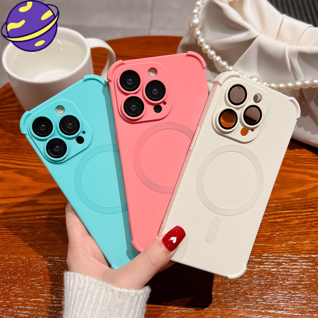 IPHONE Soft Cover Anti-Tabrakan Warna Solid Cocok Untuk Casing Pelindung Magnet Film Lensa Iphone14 13 12 Pro Max 14plus