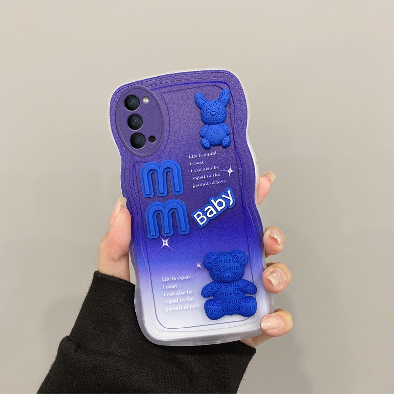 Gloden tree Phone Case Untuk OPPO Reno4 4G Casing Ponsel 3D Alphabet Bear Pelindung Kamera Pelindung Penutup Belakang Couple Case