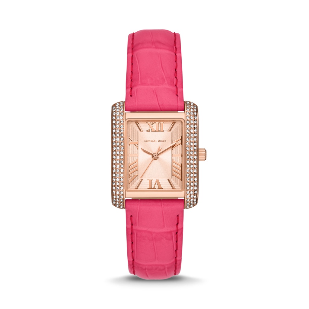 Michael Kors Emery Three-Hand Geranium Pink Croco Leather Jam Wanita-MK2984