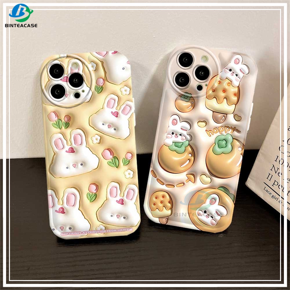 Casing hp Oppo A77S A57 A16 A16K A16S A54S A17 A5S A12 A3S A12E A92 A52 F1S A53 A33 A31 A9 A5 A15 A15S A54 F9 C1 A11K Cute Flower Rabbit Silicone Airbag Case Binteacase