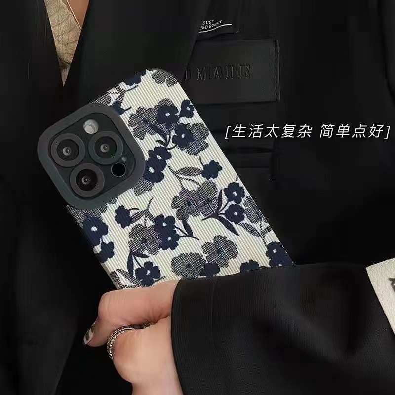 Nice！Navy Blue Art Flower Soft Case HP OPPO A91 F11 F9 Pro A3S A9 A5 A31 A53 A33 2020 A7 A5S A12 A11K A52 A92 A83 A55 A56 A55S A95 FTD Stripe Casing Realme C1 X XT Reno 2F 3 5 6 5G