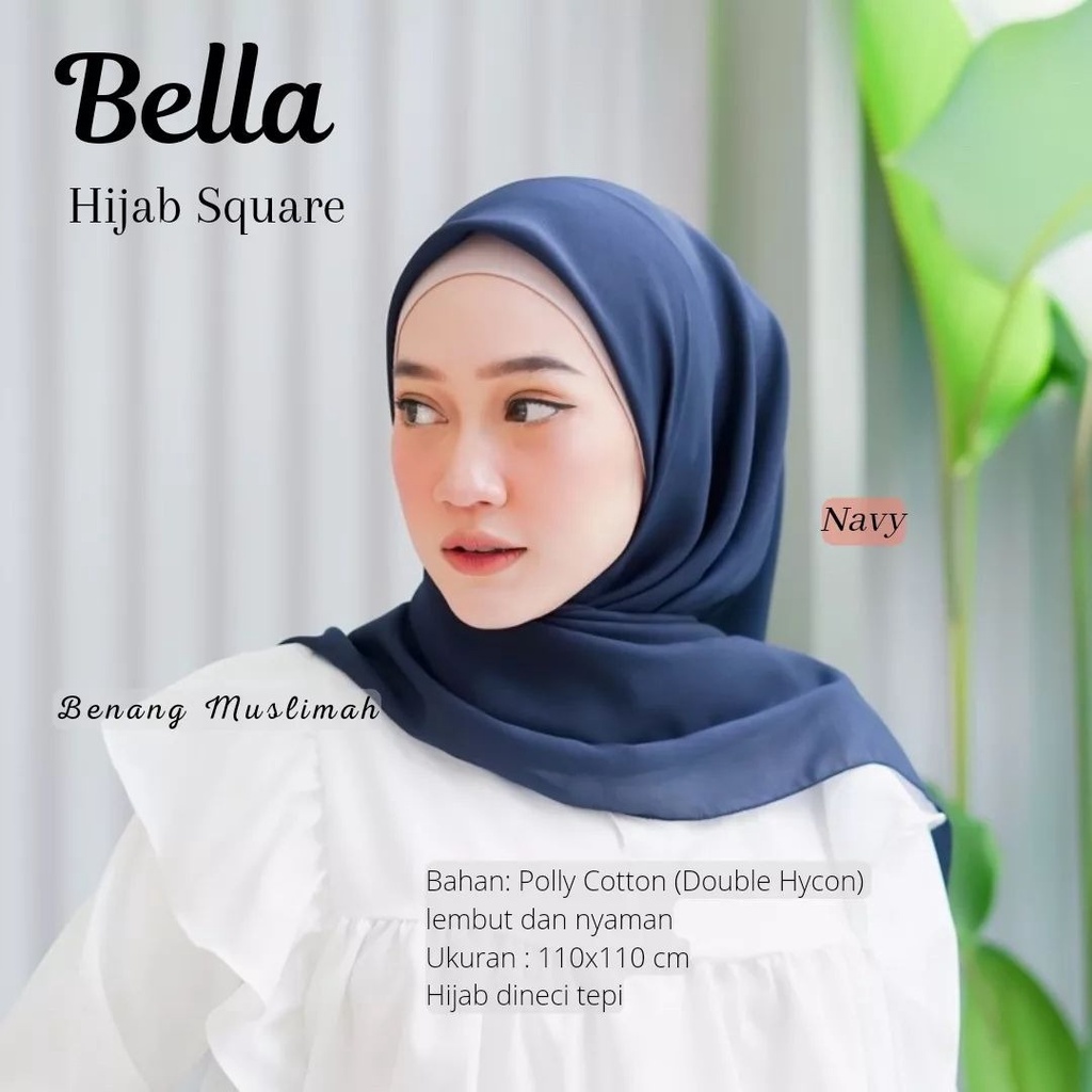 kerudung jilbab segi empat BELLA SQUARE polos bahan double hycon ( pollycotton ) premium jahit tepi 