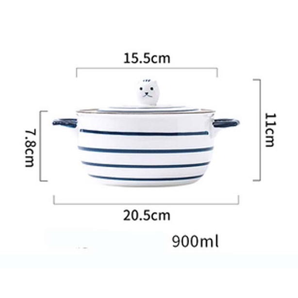 Mangkok Keramik Model Jepang Bowl Japanese Style 20.5 cm Model Stripe