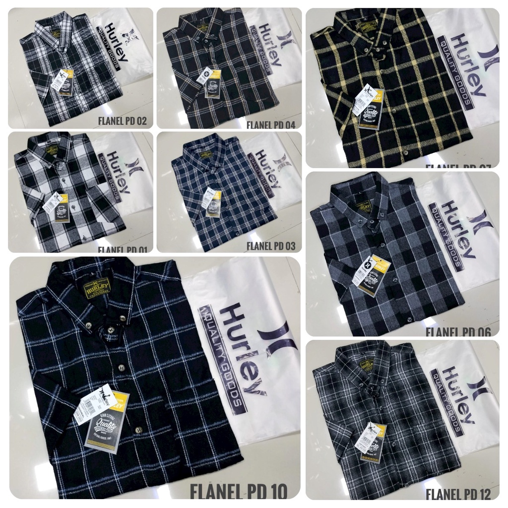 GMK - Promo Kemeja Flanel Kotak Catur Hitam Putih Abu Pria Lengan Pendek Kemeja Flannel Cowok Lengan pendek