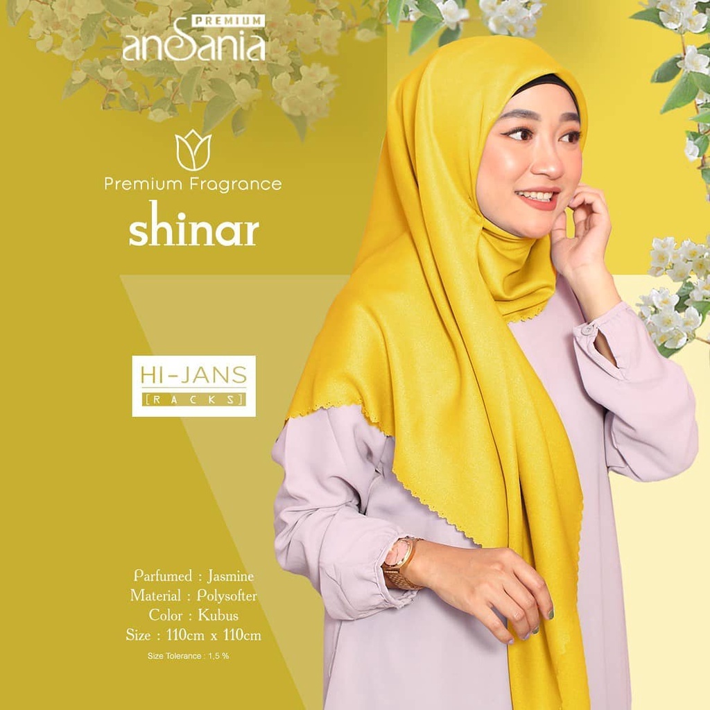 jilbab segi empat SHINAR GLAMOUR ansania warna kuning lemon / lime