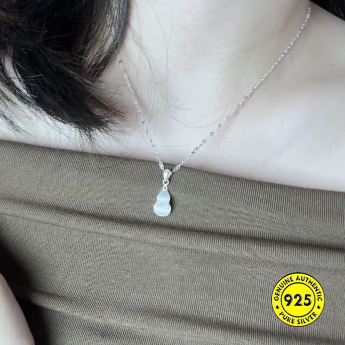 S925 Perak Ringan Mewah Opal Berlian Imitasi Labu Kalung Perhiasan Sederhana Elegan U1609